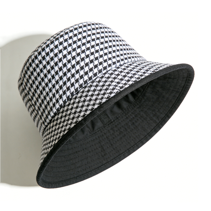 小香风千鸟格双面戴包边撞色渔夫帽