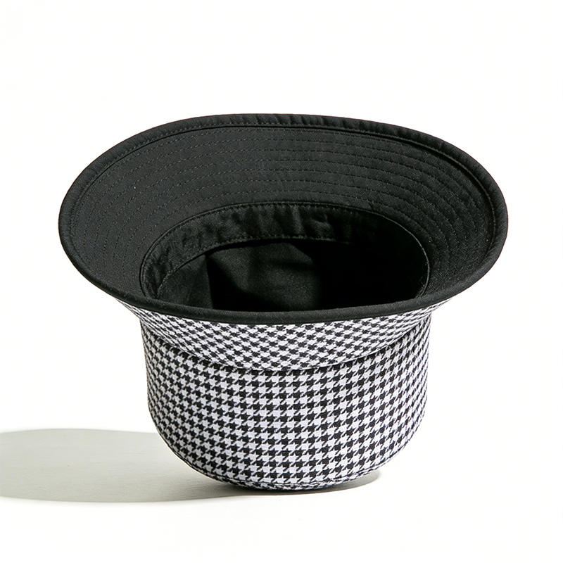 小香风千鸟格双面戴包边撞色渔夫帽