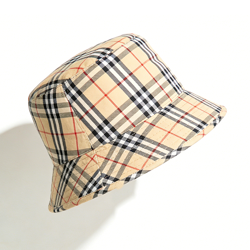 英伦撞色格子渔夫帽