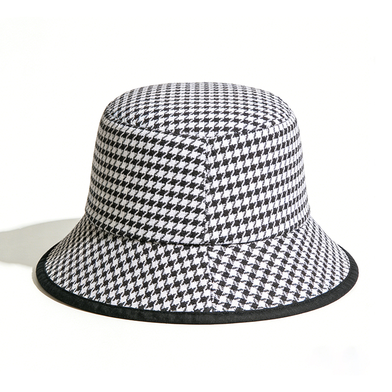 小香风千鸟格双面戴包边撞色渔夫帽