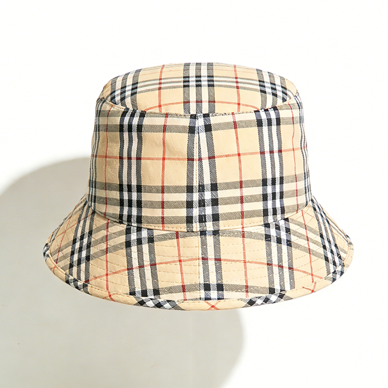 英伦撞色格子渔夫帽
