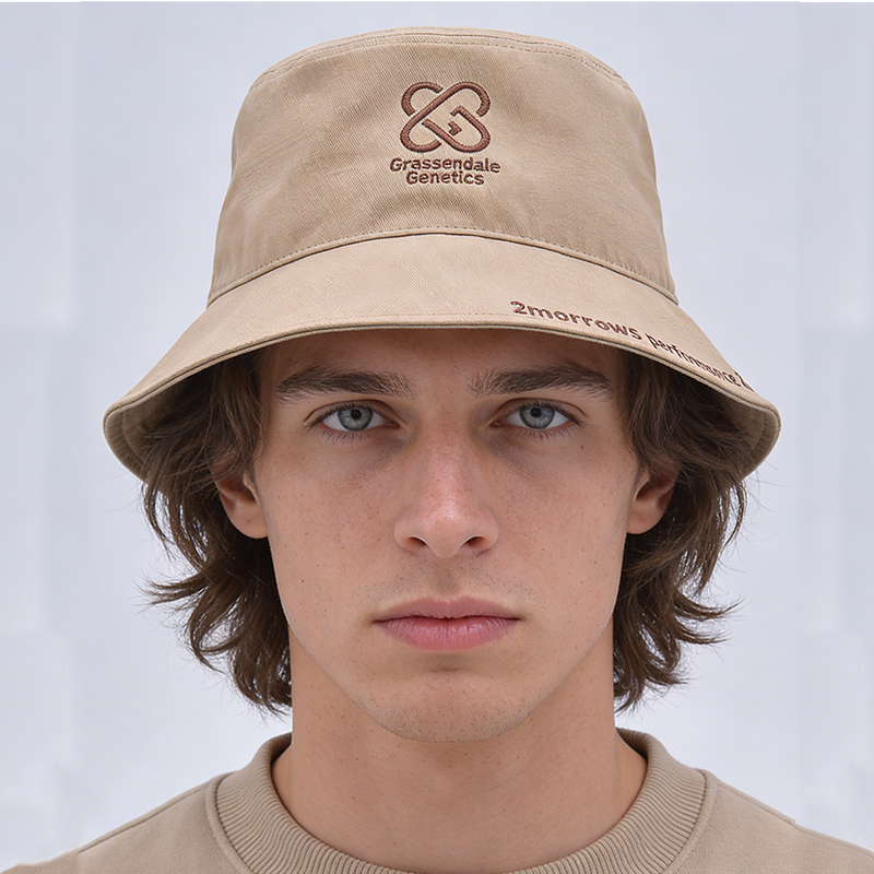 欧美logo刺绣平顶卡其渔夫帽