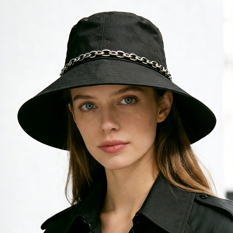 遮阳防晒大檐帽金属链条装饰