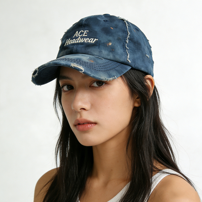 刺绣logo破洞洗水牛仔棒球帽