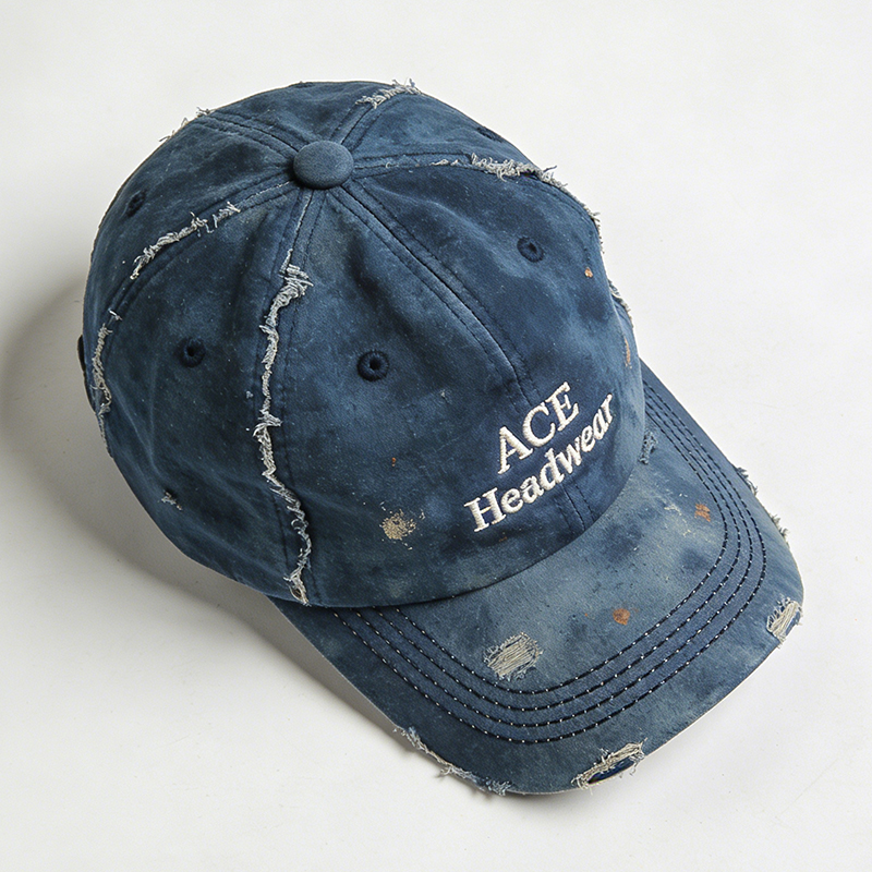 刺绣logo破洞洗水牛仔棒球帽
