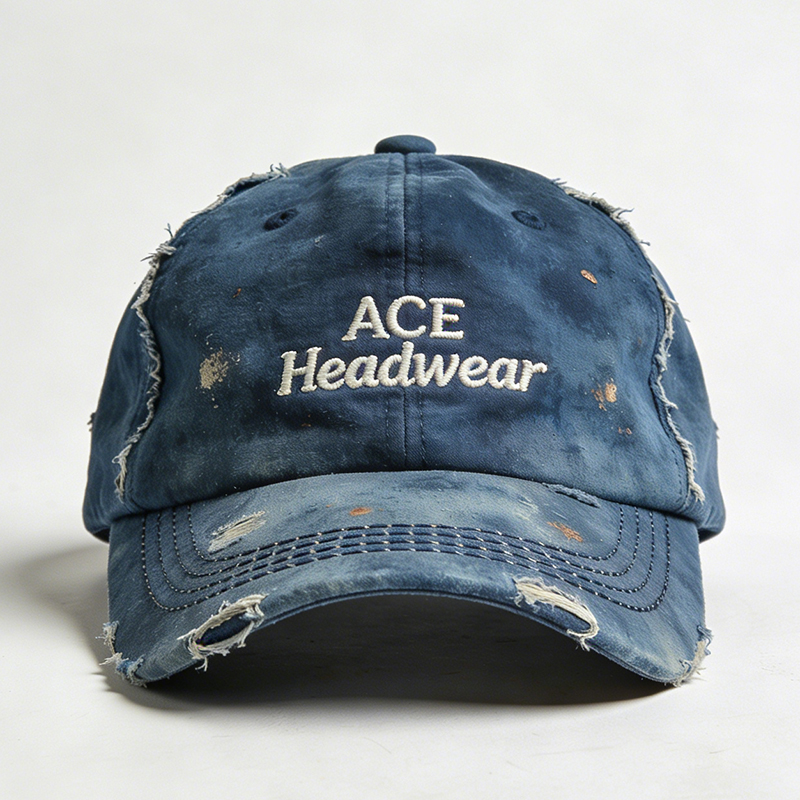 刺绣logo破洞洗水牛仔棒球帽