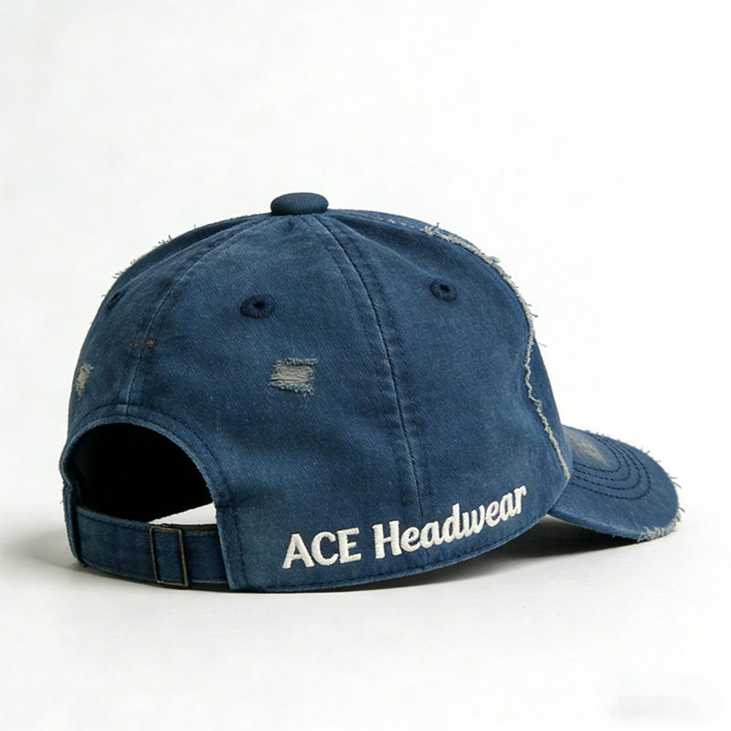 刺绣logo破洞洗水牛仔棒球帽
