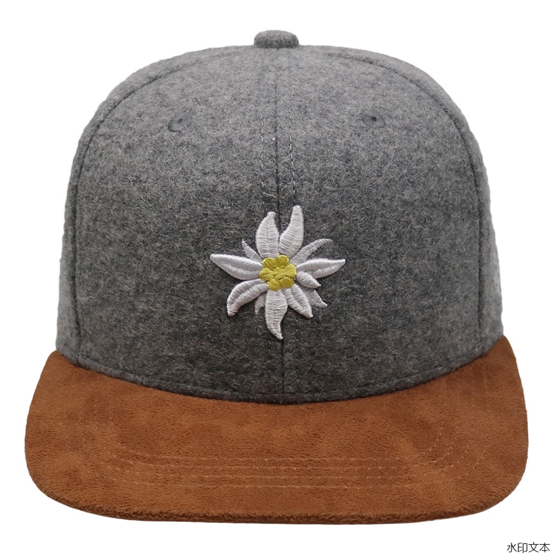 毛呢黑色3D立体绣平沿帽