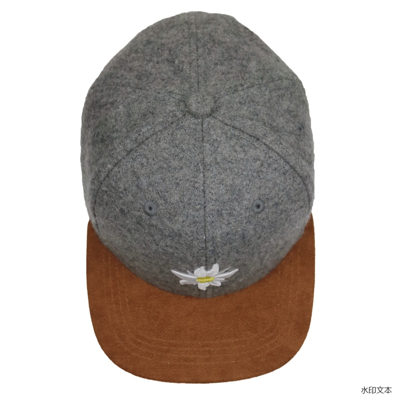 毛呢黑色3D立体绣平沿帽