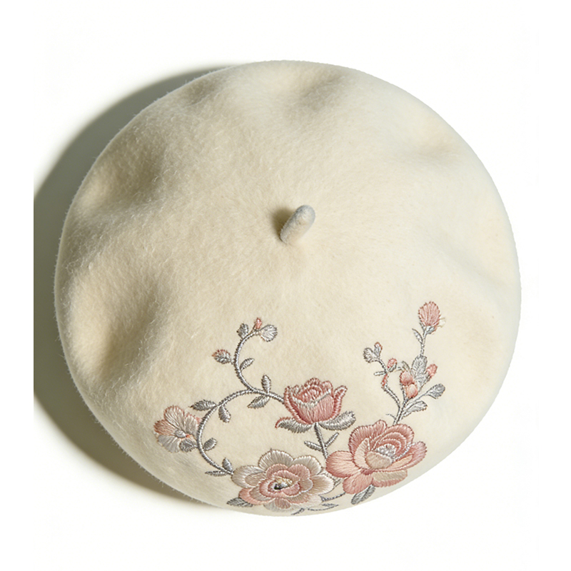 花卉绣花精美贝雷帽呢料