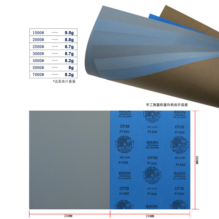 日本理研 CP38 230*280mm方形水磨砂纸精细研磨抛光砂纸耐水砂纸
