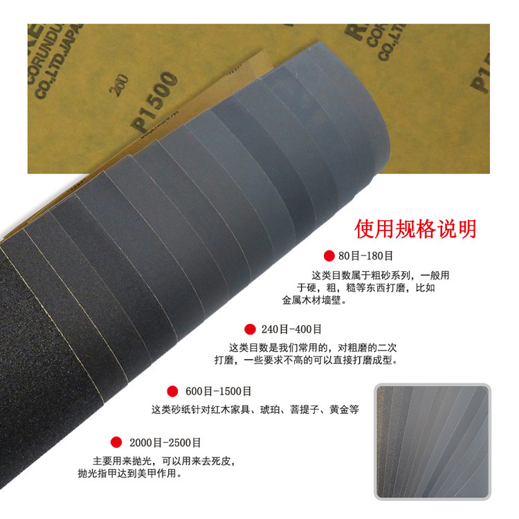 日本理研 C34P 230*280mm方形牛皮耐水磨砂纸抛光打磨水砂纸干湿两用