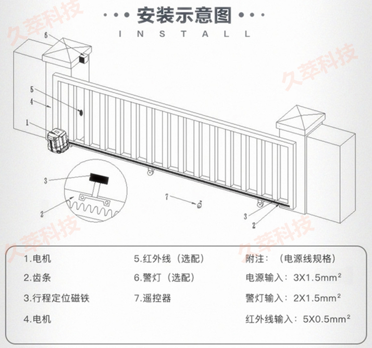 欧玛克OMKER智能遥控平移门电机DCK600系列安装示意图