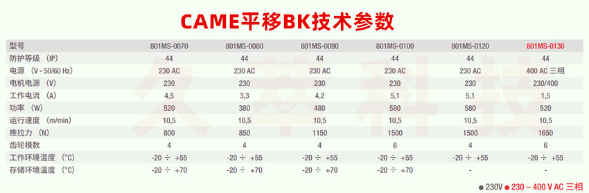 CAME移门电机,意大利CAME平移门电机BK