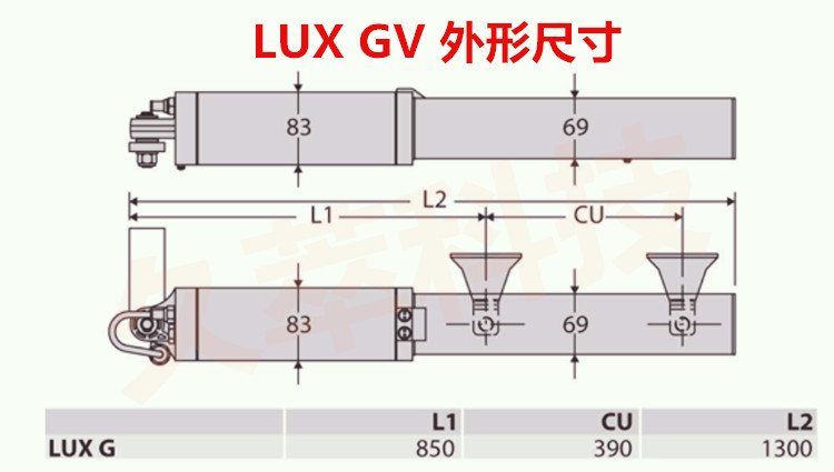 意大利BFT液压直臂式平开门机LUX系列产品尺寸