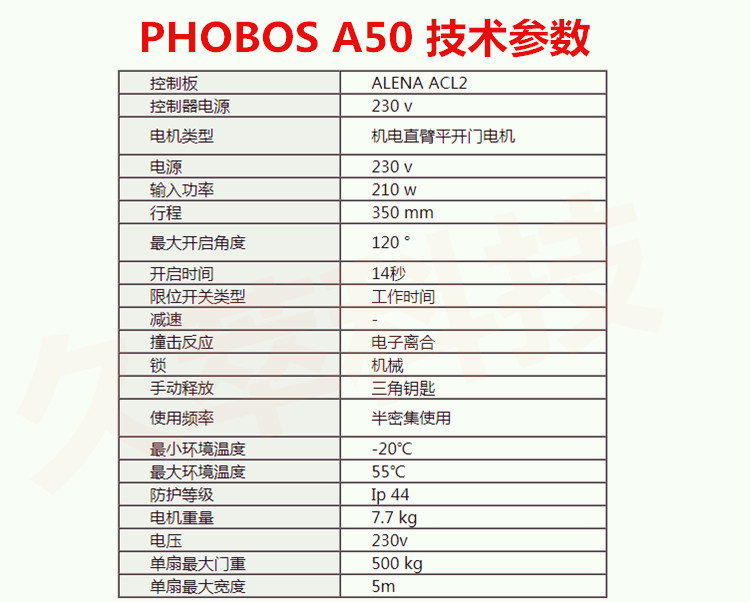 意大利BFT机电直臂式平开门电机PHOBOS技术参数