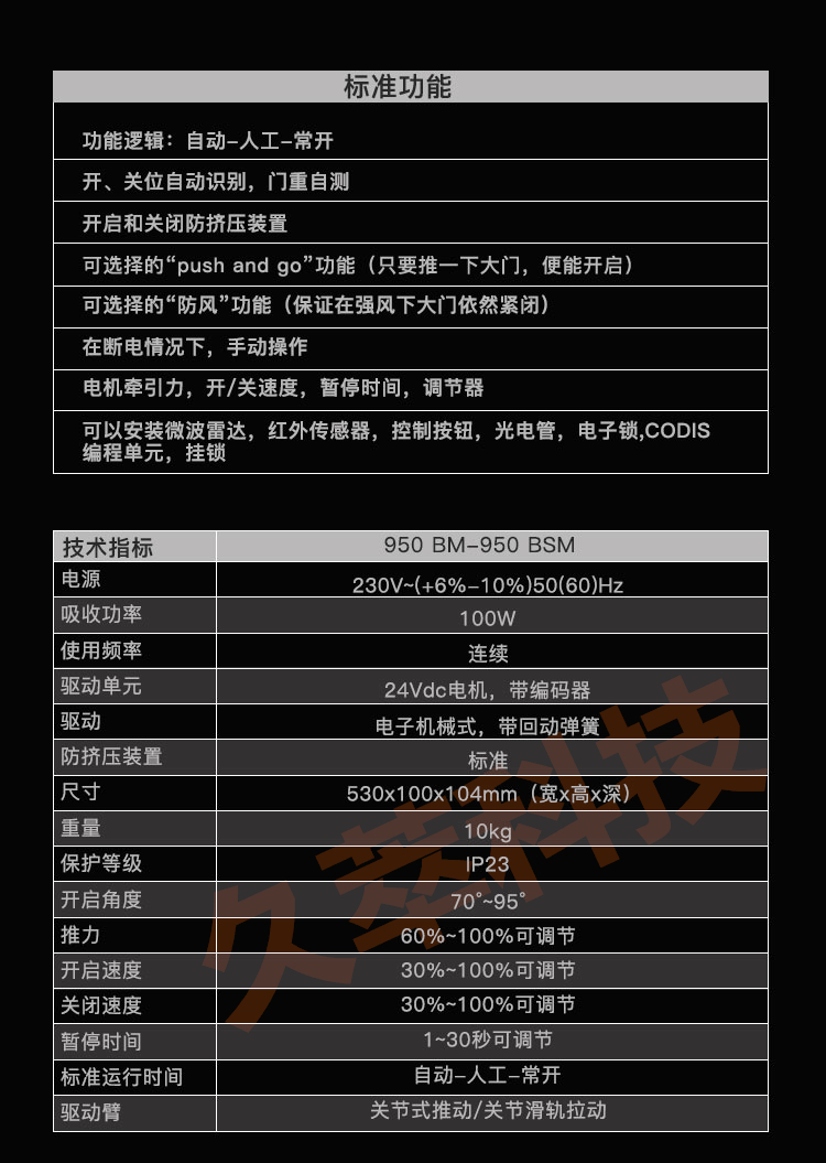 意大利FAAC室内平开门电机950产品特点