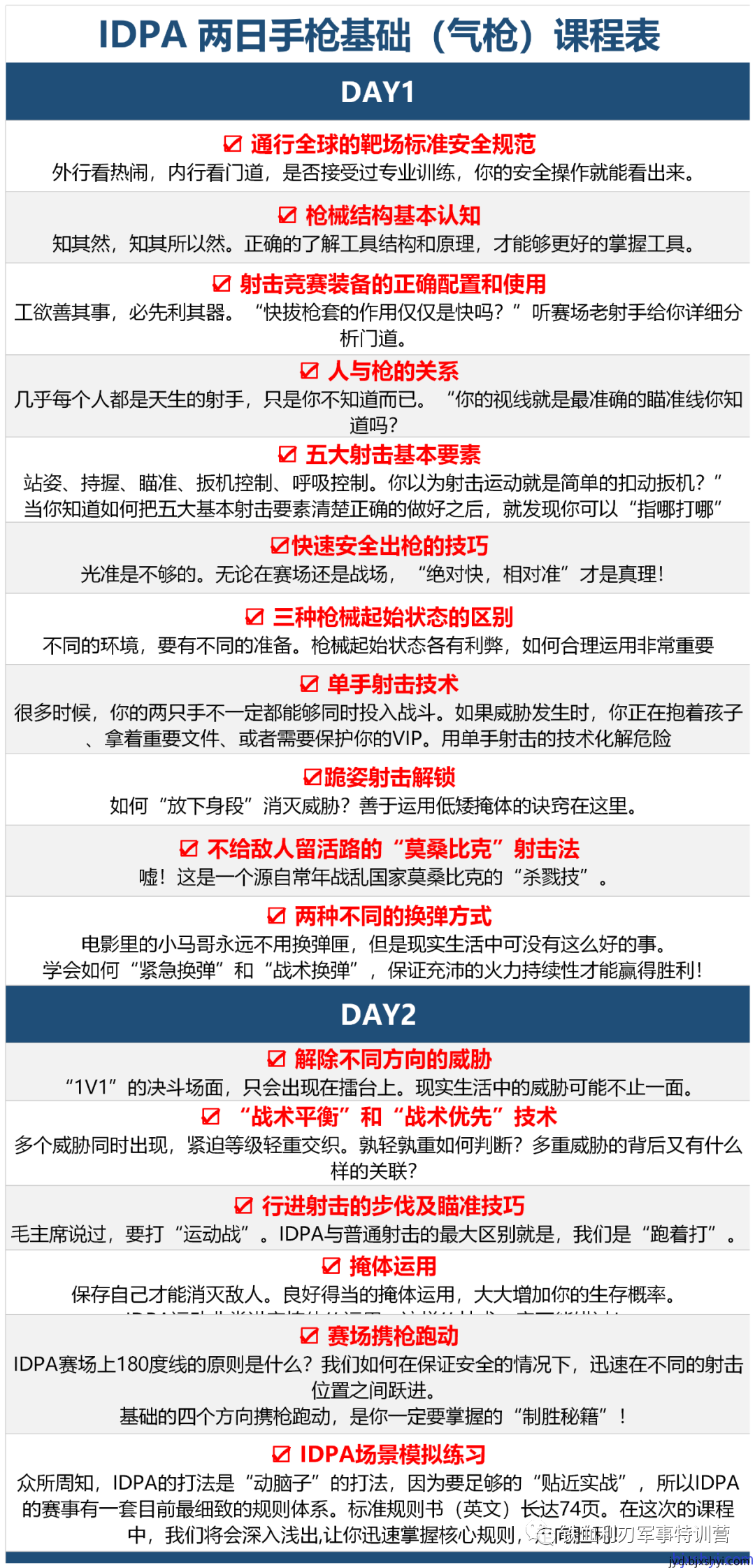 IDPA基础课程气枪手枪课程表