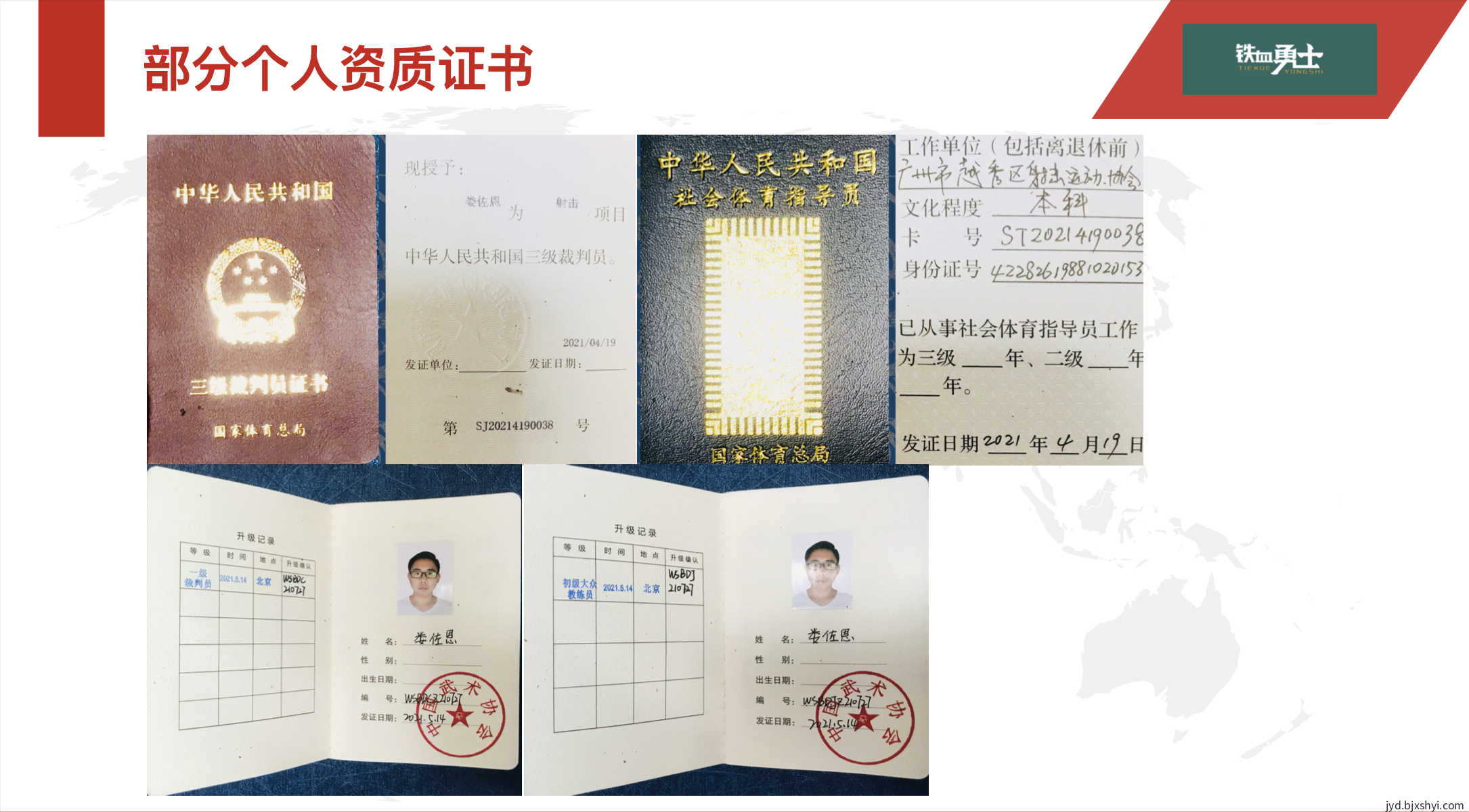 北京铁血勇士竞技运动俱乐部主理人部分资质证书国家级证书