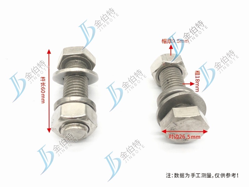 不锈钢外六角螺丝  帽厚9.5mm 对边26.5mm