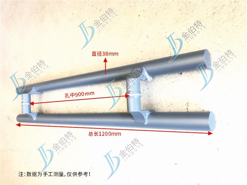 灰色-圆管拐角玻璃门拉手  1.2m  900mm孔  