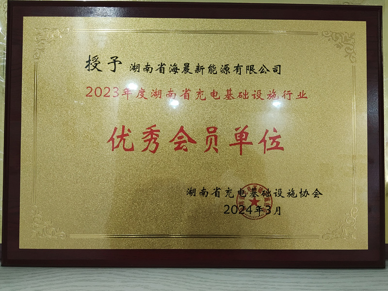 海晨新能源荣获 2023 年度湖南省充电基础设施协会“优秀会员单位”