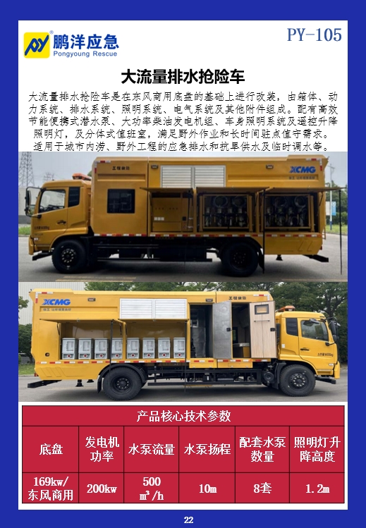 大流量排水抢险车