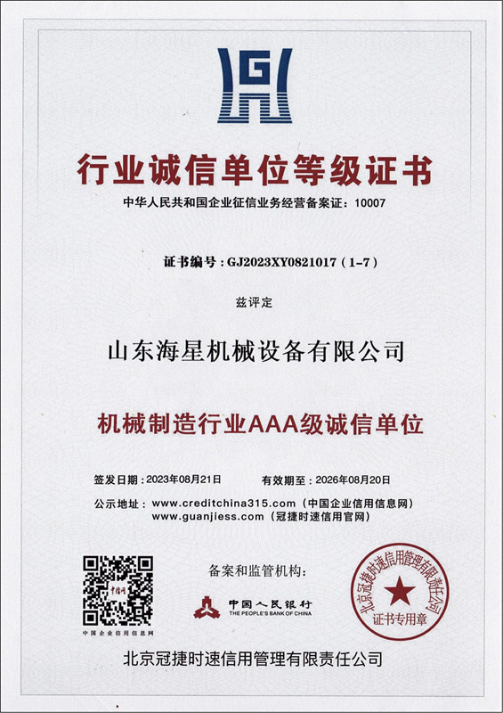 行業(yè)誠(chéng)信單位等級(jí)證書