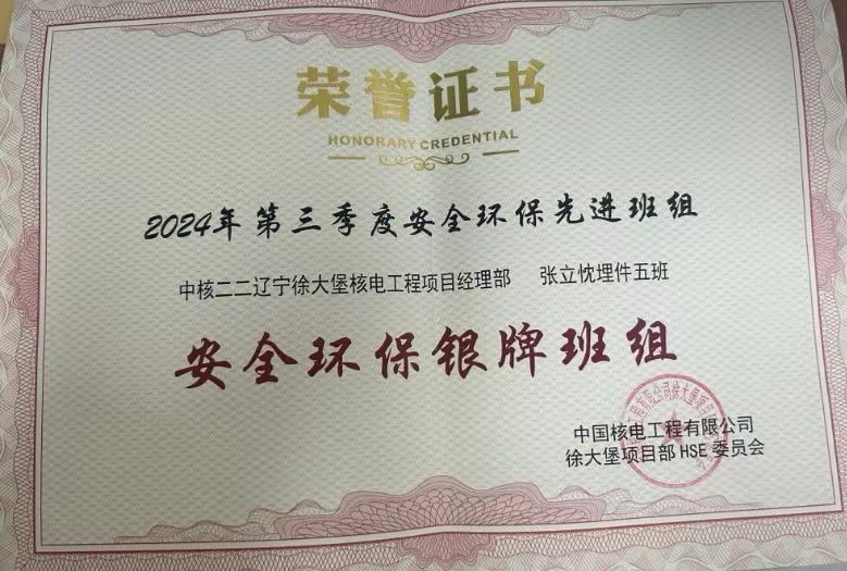 徐大堡項目 榮譽證書