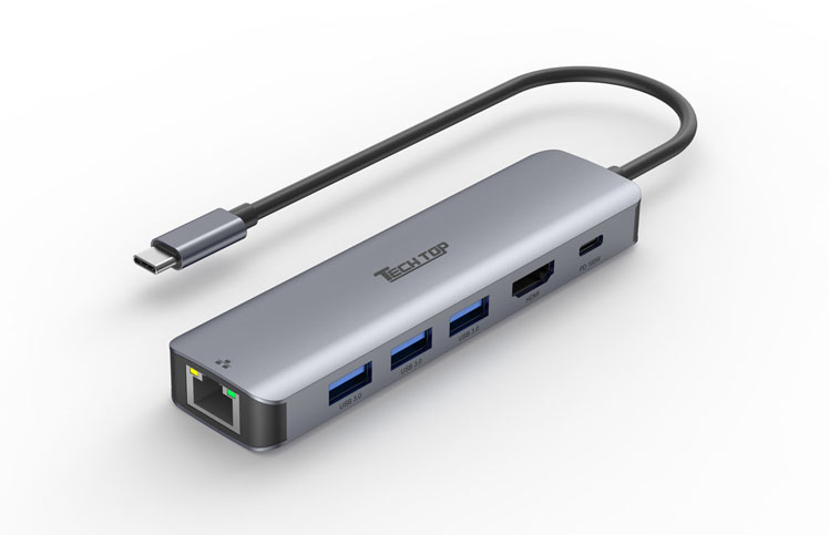 D1128B: USB3.2 5Gbps Type-C to 6 in 1 Multiport Hub, Travel On-The-Go