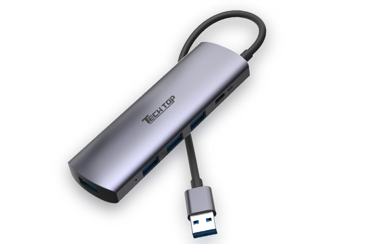 H1114B: USB3.2 Gen1 Type A to 4-Port HUB + PD3.0 30W Smart Charging