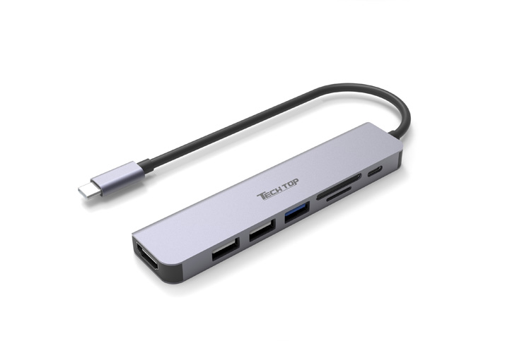 H1118B: USB3.2  5Gbps Type-C to 7 in 1 Multiport Hub, Travel On-The-Go
