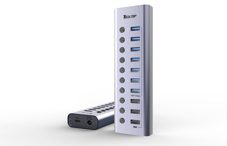 H1315C: USB3.2 5Gbps Type C to 10 Ports (7*5Gbps Type A+ 3*480Mbps Type A) Hub with ON/OFF Switches