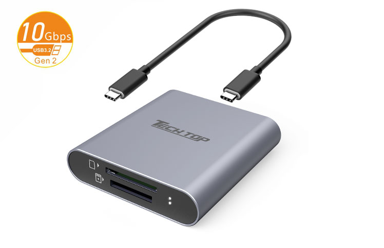 R1016B: USB3.2 Gen2 10Gbps Type-C to CFexpress(CFe A) + SDexprees Dual-LUN Card Reader
