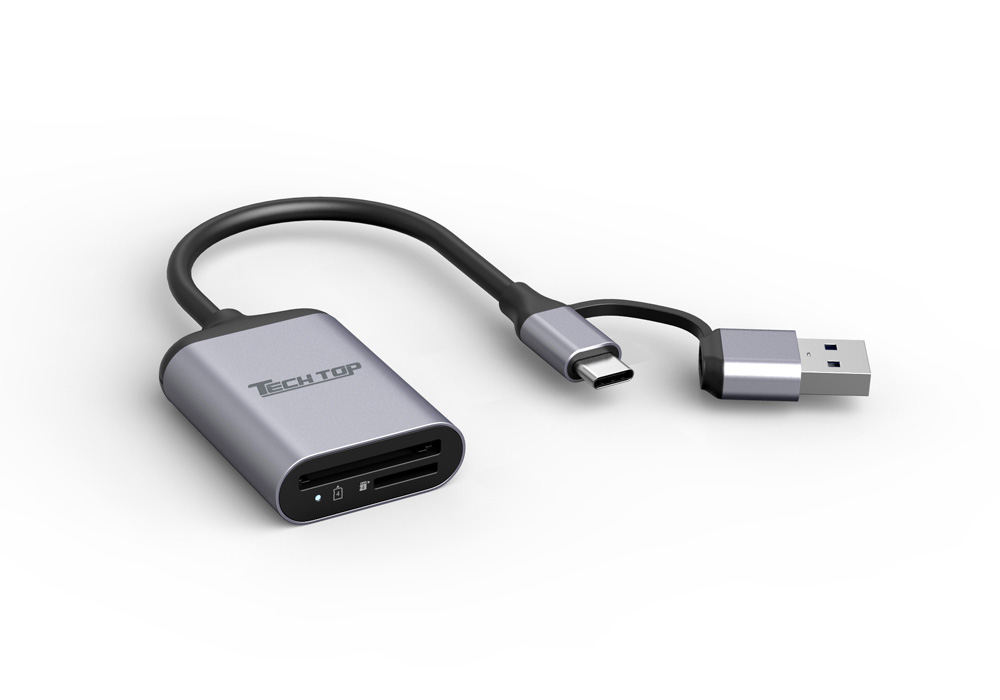 R1018E: USB AM to CF(Adapter) + CM 5Gbps to SD4.0 + Micro SD4.0 Dual-LUN Card Reader