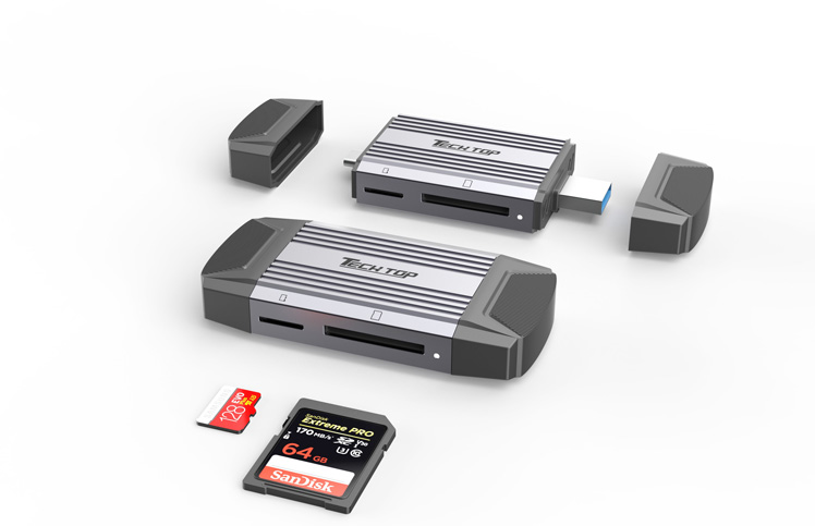 R1021C: USB 5Gbps Type C / A to SD4.0 & Micro SD 3.0 Card Reader, Aluminum case