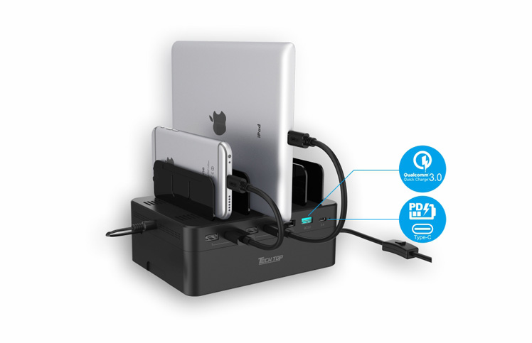 Y-2182: 60W, USB 7-Port Smart Charging Hub With Removable Bracket and Storage Box
