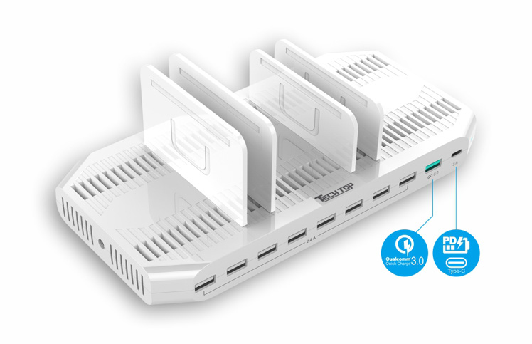 Y-2190: 160W, 10-Port USB Smart Charging Station (8*2.4A + 1*QC3.0 + 1*PD 60W)