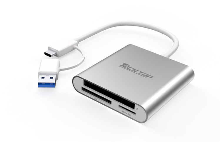 Y-9313DB: Type-C&A to SDHC/SDXC/Micro SD/CF Aluminum Card Reader
