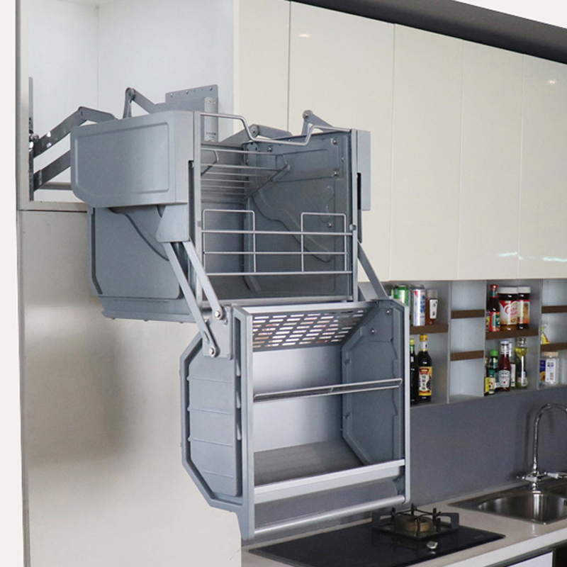 双体收纳得冰箱顶柜橱柜收纳篮升降高身拉篮两级开门大怪物下拉篮