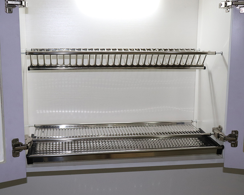 304不锈钢橱柜双层碗盘沥水架 厨房吊柜碗碟架橱房碗架置物架打孔