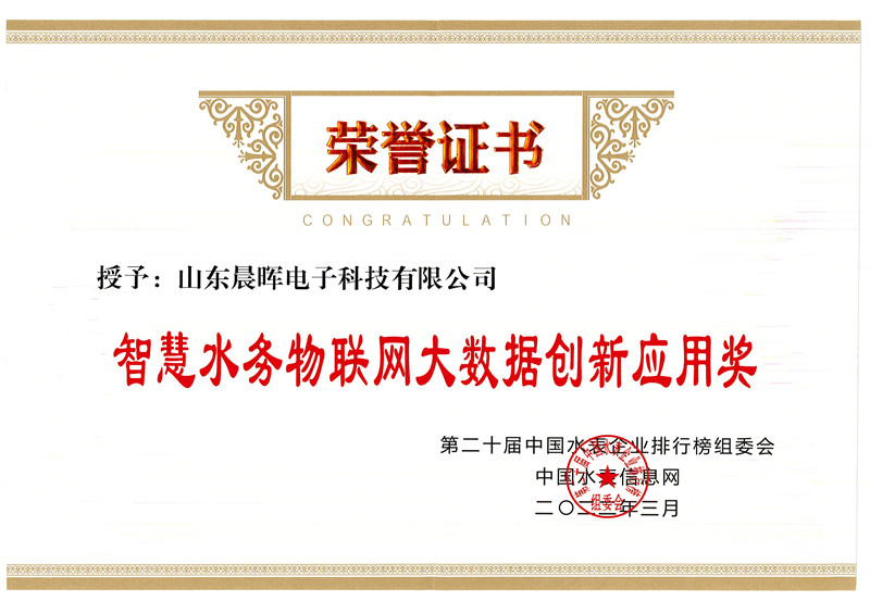 智慧水务物联网大数据创新应用奖