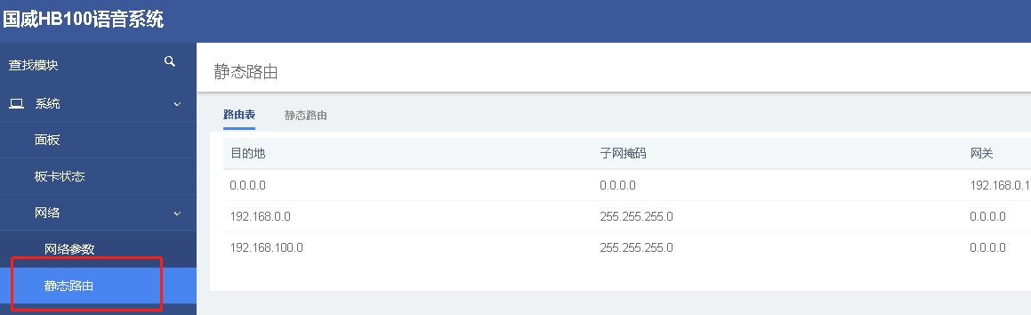 国威IPPBX静态路由设置图片 国威IPPBX静态路由设置图片