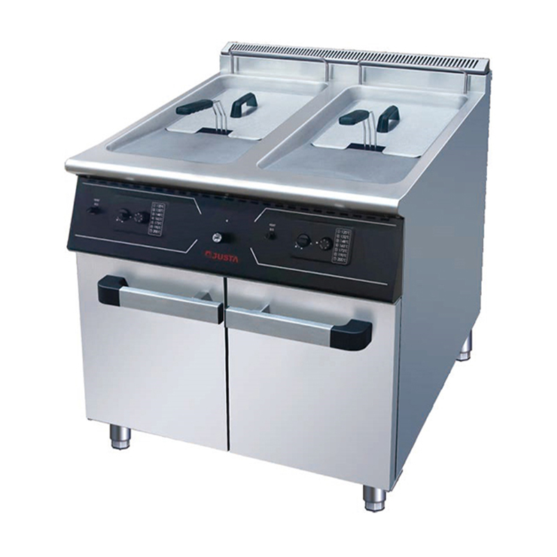 落地式双缸双筛炸炉 燃气炸炉连柜座 商用电炸炉