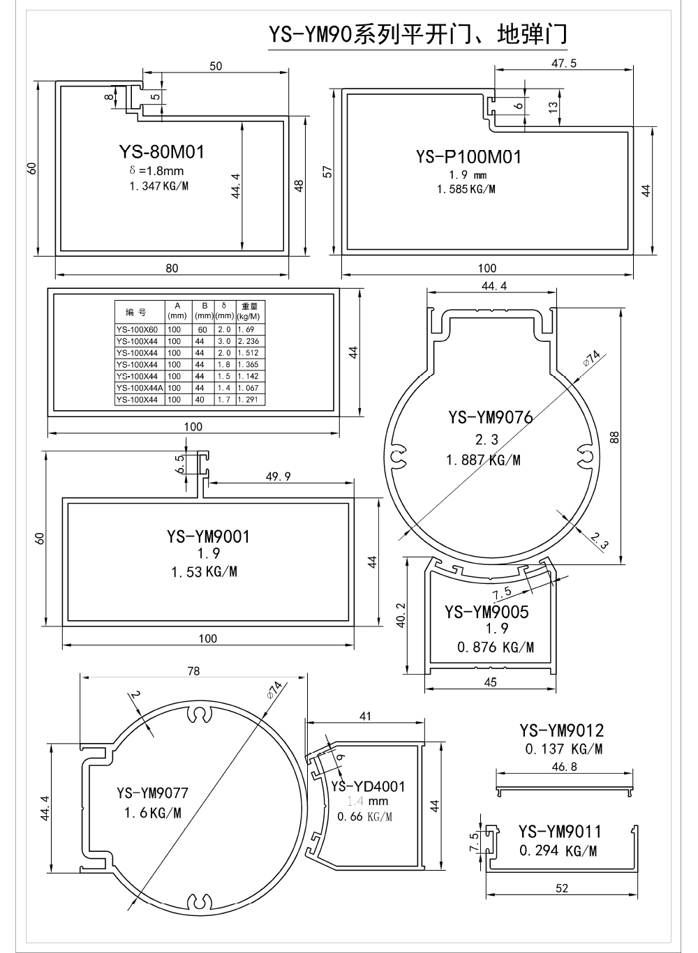 906--S44.4--BH1.9;2.8---------- YS-YM90系列平開門、地彈門