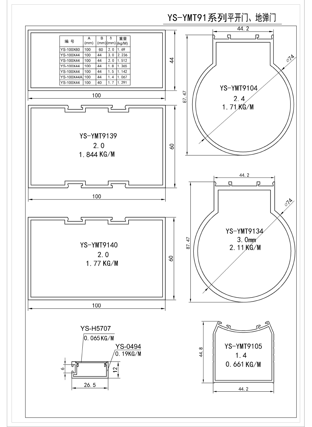 907--S44.2--BH1.9;3.0---------- YS-YMT91系列平開門、地彈門