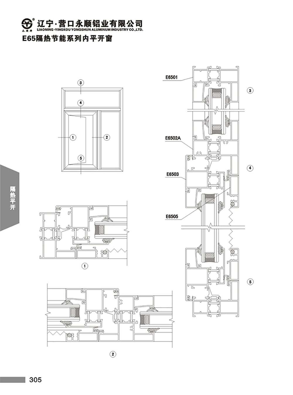 YS-E65系列隔热节能平开门窗