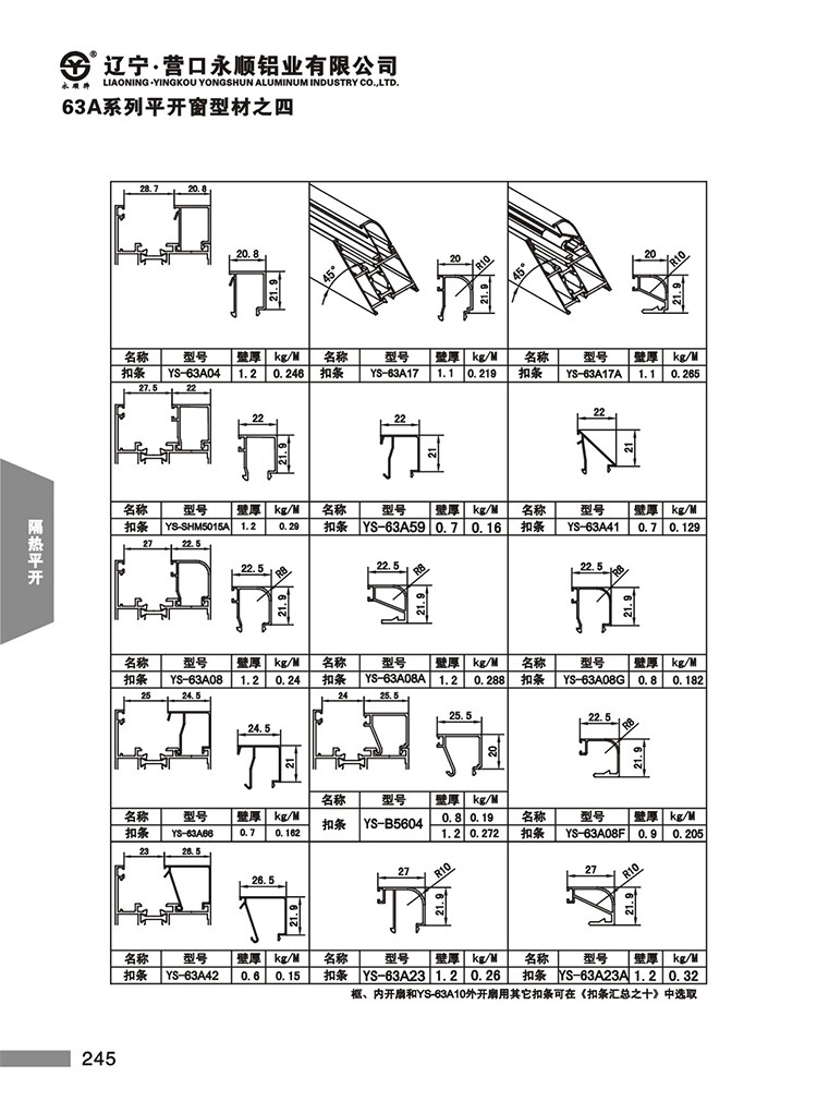 YS-63A系列隔热节能平开门窗