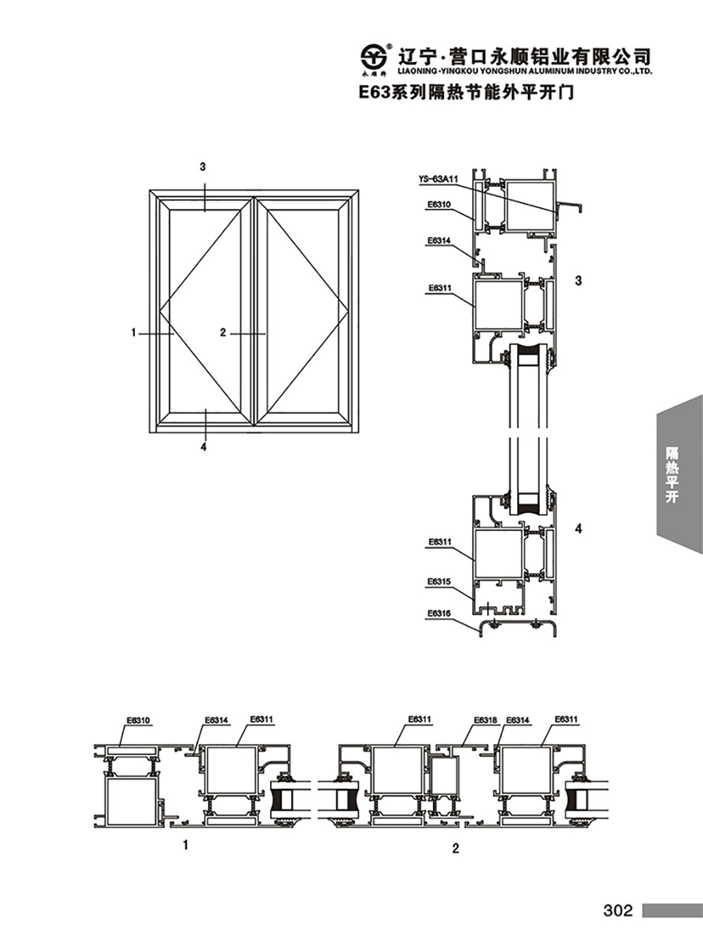 YS-E63系列隔热节能平开门窗