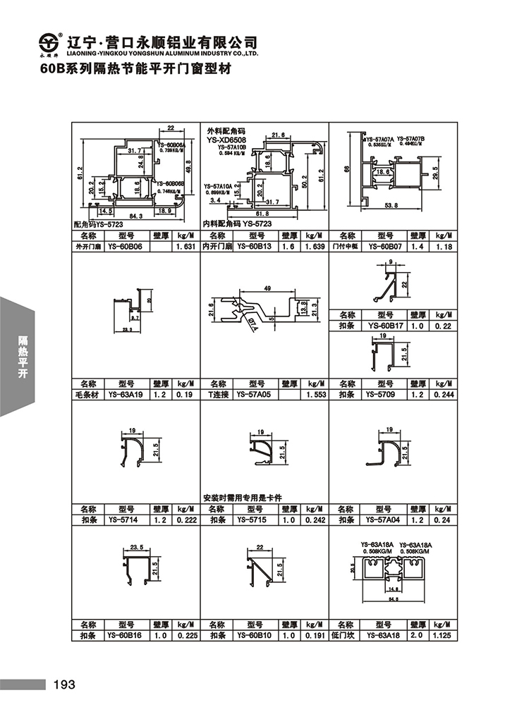 YS-60B系列隔热节能平开门窗